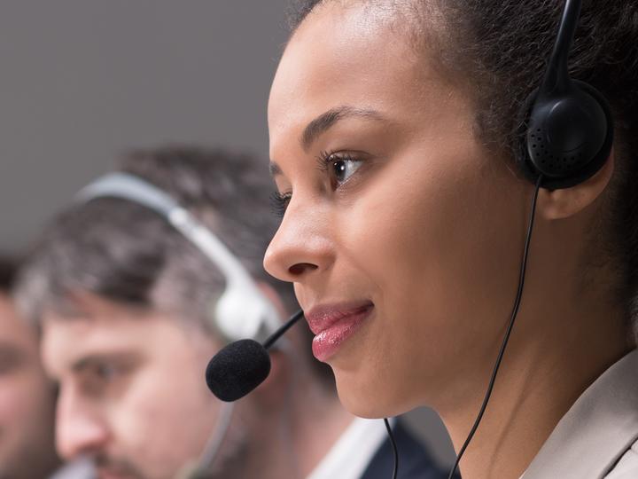 Call center worker listening