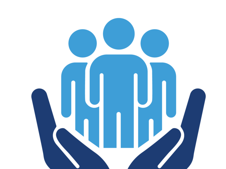 illustrated hands holding up a community of people