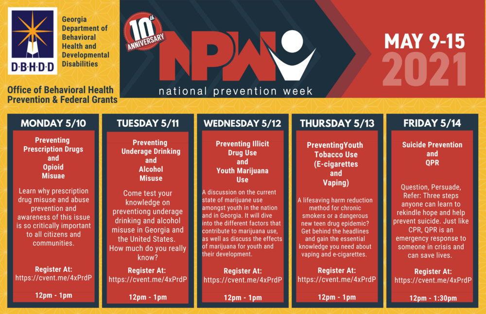 National Prevention Week 2021 Schedule